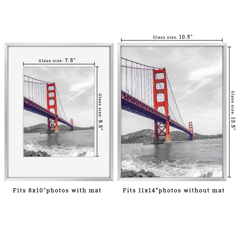 Frametory, 11x14 Metal Picture Frame with Mat for 8x10 Picture & Real Glass, Aluminum Photo Frame Collection (Silver, 1 Pack) - Image 2